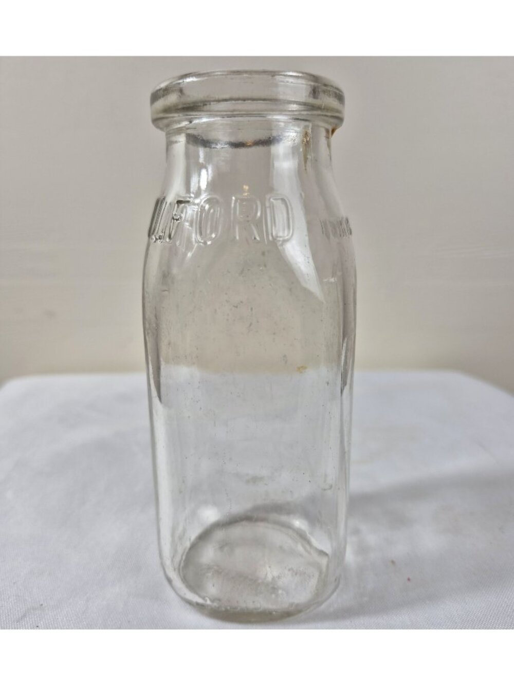 Vintage Guilford Glass Half-Pint Milk Bottle With Embossed Lettering Branding